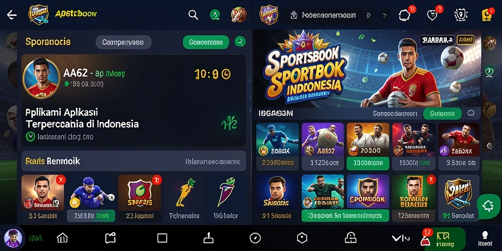 Screenshot utama AA62 menampilkan tampilan olahraga populer dan opsi taruhan.