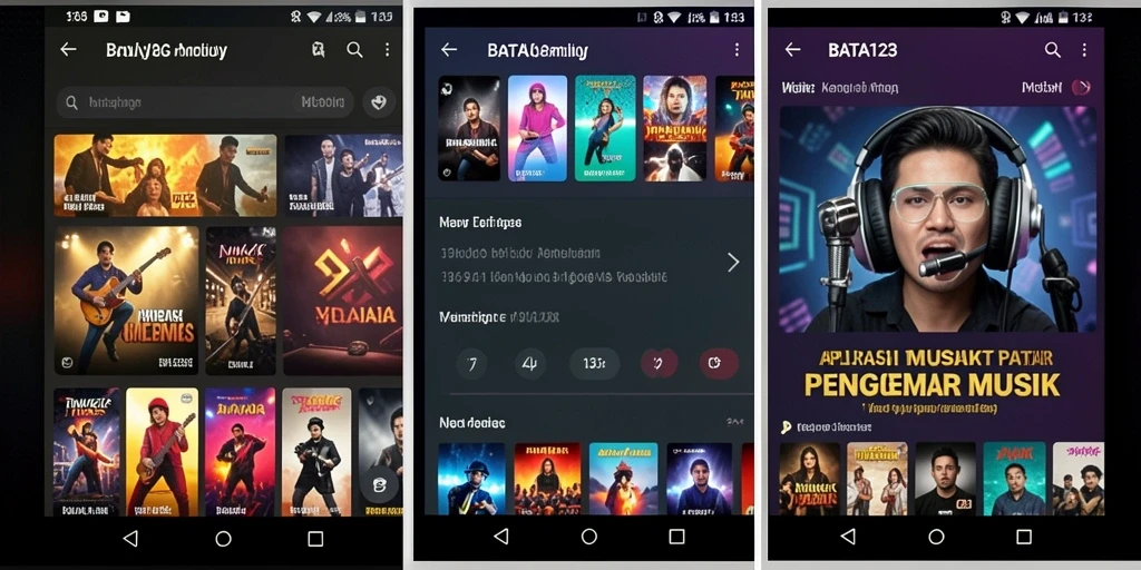 Screenshot utama BATA123 menampilkan pengguna menikmati musik dengan lirik yang ditampilkan.