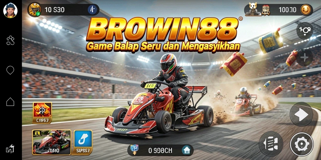 Tangkapan layar gameplay BROWIN88 menampilkan aksi balapan yang mendebarkan.