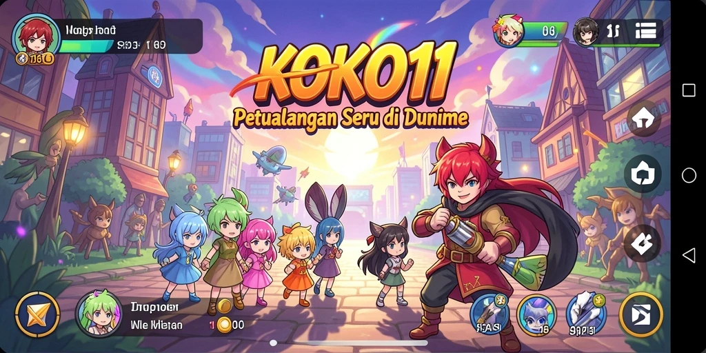 Tampilan gameplay KOKO11 dengan karakter anime yang dinamis dan lingkungan yang menakjubkan.