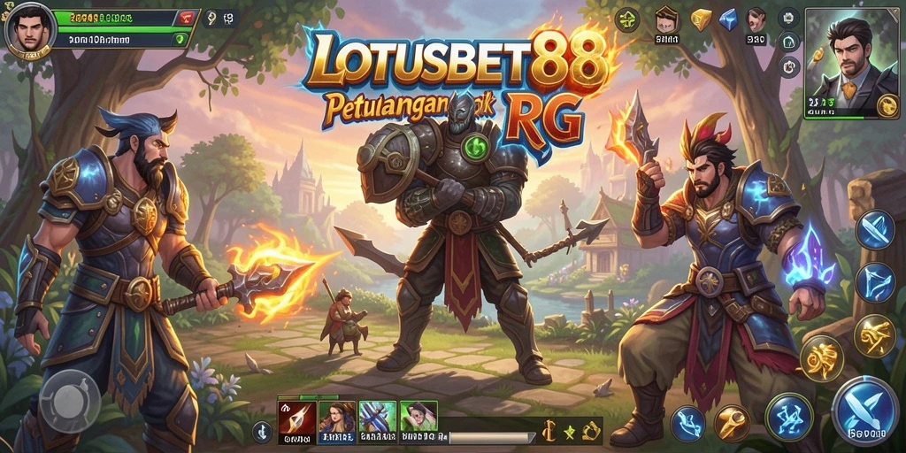 Screenshot LOTUSBET88 menunjukkan aksi RPG mendebarkan dengan karakter menonjol.