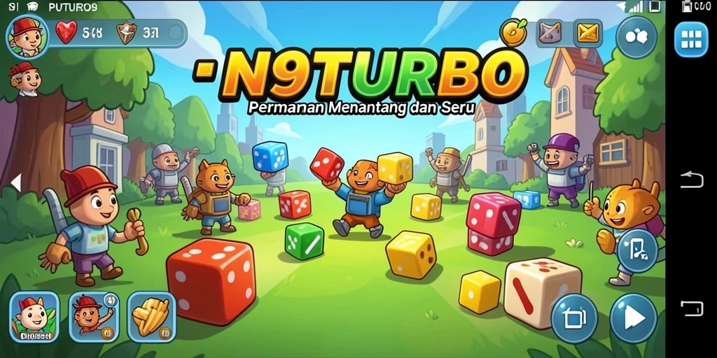 Tangkapan layar utama N9TURBO menampilkan gameplay menarik dan tantangan puzzle.
