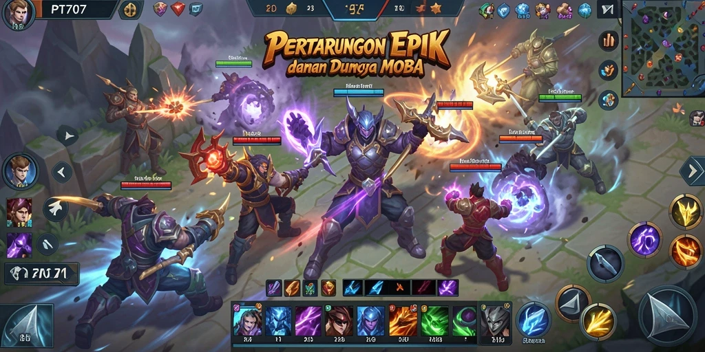 Tampilan gameplay seru dalam pertempuran MOBA yang mendebarkan.