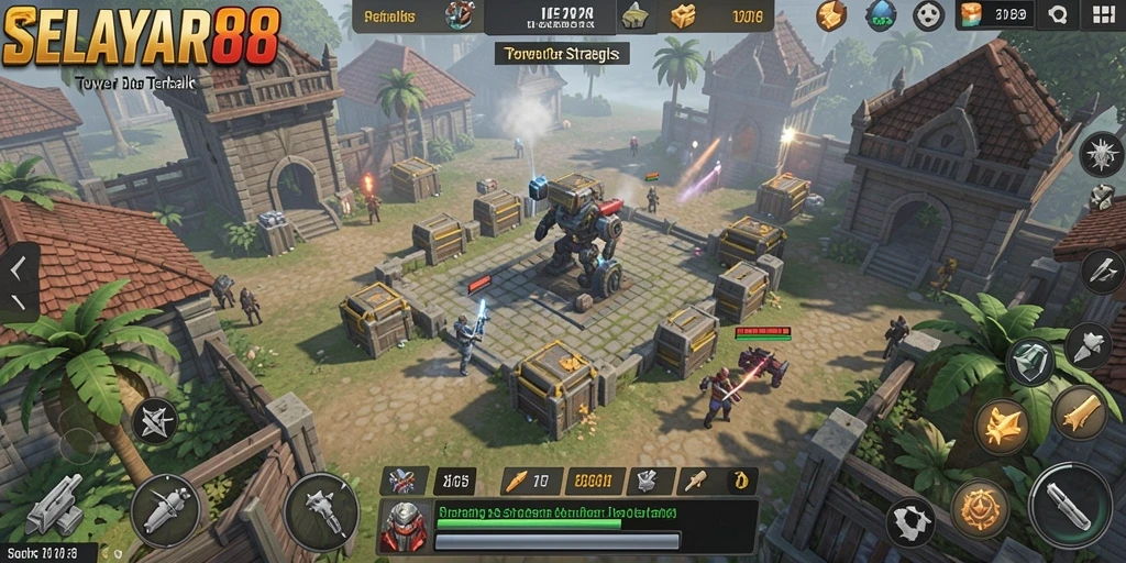 Tampilan gameplay menegangkan di <strong>SELAYAR88</strong> dengan menara yang siap menghadapi gelombang musuh.