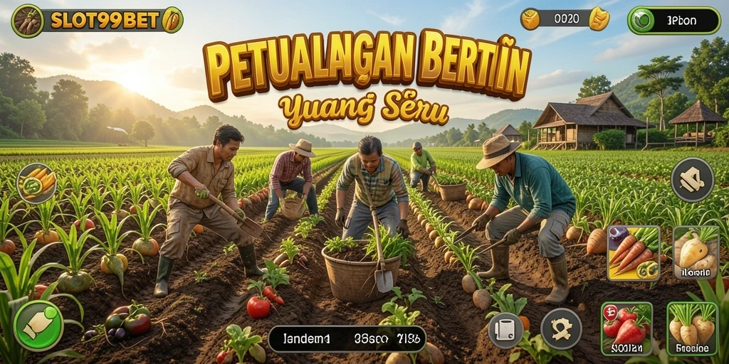 Tangkapan layar utama SLOT99BET menampilkan ladang yang subur dan beragam tanaman.
