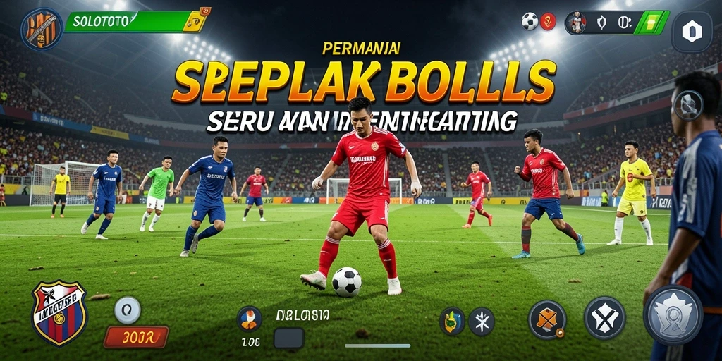 Screenshot menunjukkan gameplay seru dalam pertandingan sepak bola.