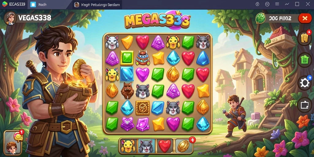 Tampilan gameplay seru dari VEGAS338 dengan permata berwarna-warni.