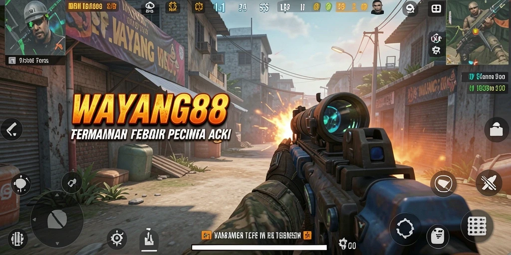 Tampilan aksi seru dalam permainan FPS WAYANG88.